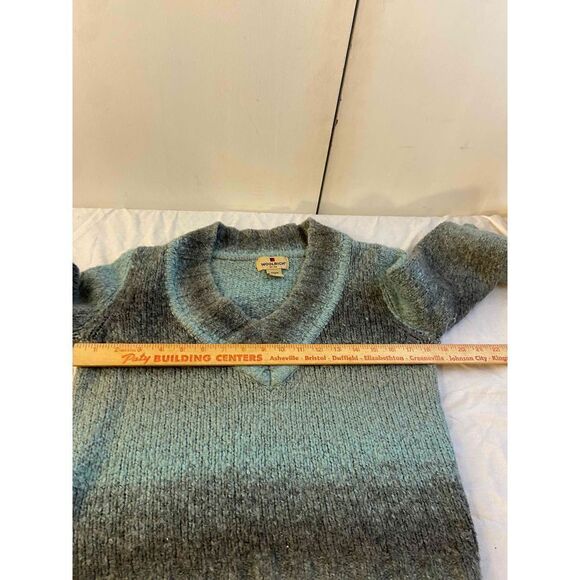 Woolrich Wool blend Cropped Ls sweater Womens Small S Aqua & Gray color block - Picture 6 of 7
